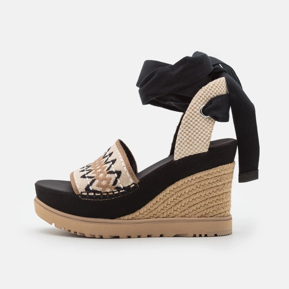 UGG Abbot Ankle Wrap Espadrille Platform Wedge Sandals Black Size 9 - Picture 10 of 10